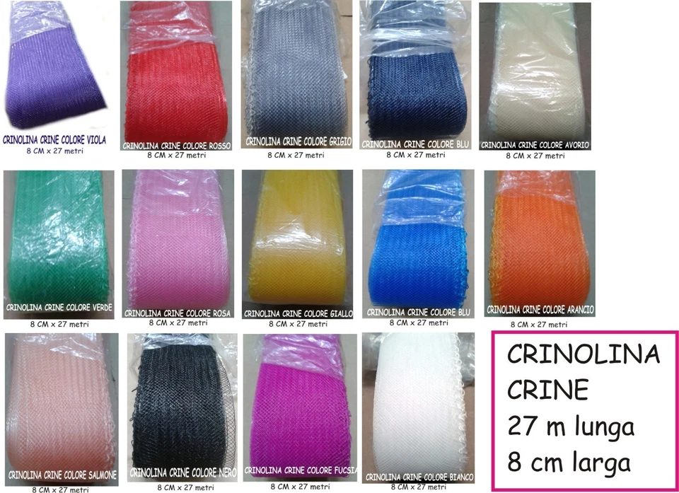 CRINOLINA CRINE 27 m x 8 cm larga COSTUMI VESTITI SARTORIA SCEGLI COLORE