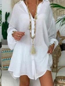 Plus Size Cotton Linen Shirt - Picture 1 of 56