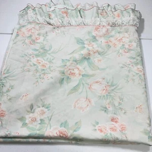 vintage utica queen flat sheet green floral ruffle cotton blend percale y2k 90s - Picture 1 of 11