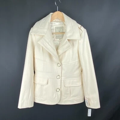 New Guess Single Breasted Coat Womens M Winter White Wool Blend Pockets Buttons - Image 1 of 4