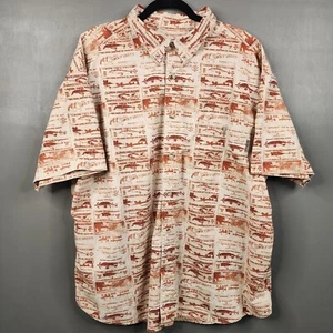 Woolrich Button Up Shirt Men's 2XL Short Sleeve Redwood Tonal Fish Hawaiian - Picture 1 of 10