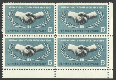 Unused US Postage Block 5 Cent Stamps INTERNATIONAL COOPERATION YEAR 1965  - Image 1 of 2