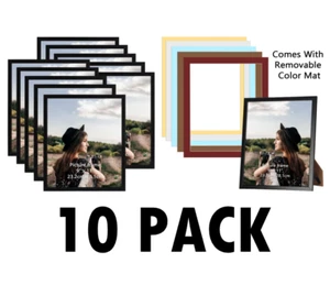SET OF 10! Black 8 x 10 Picture Frames, 8x10 Photo with Mat or 9x11 without - Picture 1 of 9