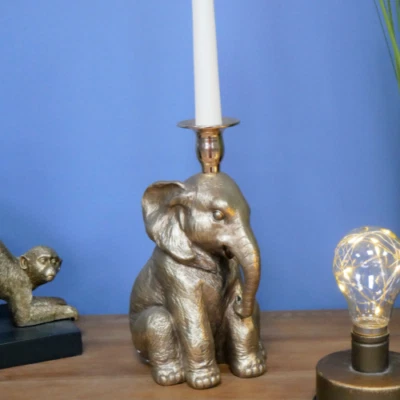 Gold Elephant Standing on Head Candle Holder, Quirky Style Candlestick Holder - Image 1 of 4