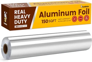 Katbite Aluminum Foil Roll, Heavy Duty 12Inx150Ft, 30 Micron Thick Strong Foils - Picture 1 of 12