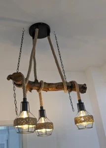 Hängelampe Vintage Baumstamm Lampe Decken Leuchte Holz Esstisch - Bild 1 von 5