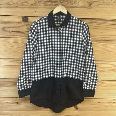 Ravel 衬衫中号纽扣衬衫混合图案水牛格子黑色白色 B1 — 第 1/4 张图片