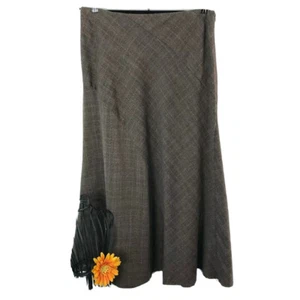 Vintage First Option Womens Skirt Brown 10 Midi A Line Windowpane Plaid Retro - Bild 1 von 7