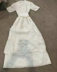 ABITO LUNGO VINTAGE BIANCO COTONE, BATTENBERG E PIZZO DOPPIO LIVELLO TAGLIA M - Foto 1 di 11