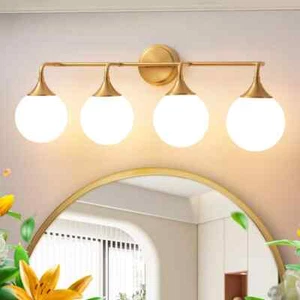 Deyidn 30.71 in. 4-Light Gold Vanity Light with Milk White Glass Shade - Picture 1 of 8