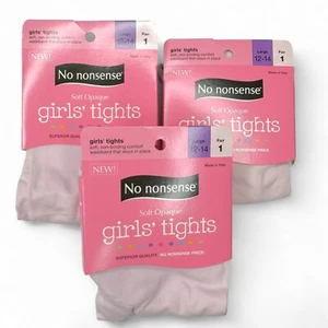 No Nonsense Girls Soft Opaque Fashion Tights Light Pink 3 Pairs Size L 12-14 NEW - Picture 1 of 6