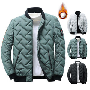 Mens Winter Thicken Puffer Down Jacket Hooded Warm Full Zip Padded Coat Outwear