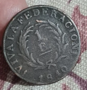 1840 Argentina-BUENOS AIRES 1 Real Copper Coin - Picture 1 of 3