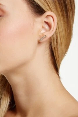 Brand New NADRI Embellished Pave Bar Stud Earrings, 18k Yellow Gold Vermeil - Image 1 of 3