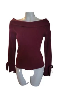 7th avenue Off-Shoulder Ribbed Knit Burgundy Sweater Tie-Cuff Long Sleeves sexy - Picture 1 of 9