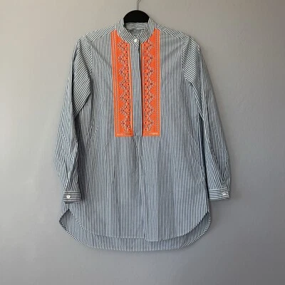 Camisa túnica manga longa bordada laranja listra azul Ajani tamanho 6 Bogner - Imagem 1 de 4
