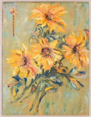 SUNFLOWER Painting by Ruth Fender in Custom Mid Century Frame Signed - Image 1 of 4