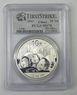 2013 China 10 Yuan Silver Panda PCGS MS 70 First Strike .999 Fine Silver 1 oz - Image 1 of 4