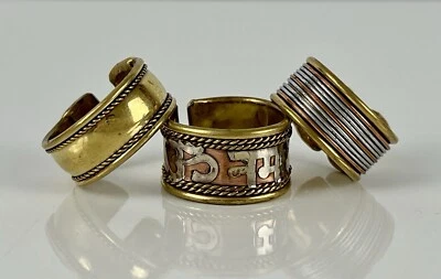 Anéis OM budistas x3 cobre latão cura unissex ajustável texto hindu - Imagem 1 de 4