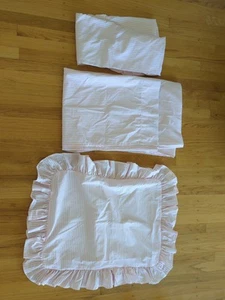 Vintage Ralph Lauren Pink White Striped Sheets Flat Fitted Ruffled Sham M19 - Picture 1 of 12