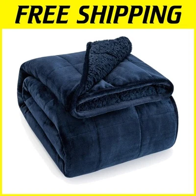 15 lb Navy Blue Sherpa Weighted Blanket - Image 1 of 4