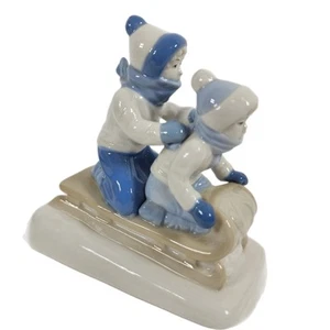 Porcelana de Cuernavaca Porcelain Sled with Two Children Collectible Figurine - Picture 1 of 12