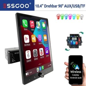 ESSGOO 10" Rotatable 1 DIN Car Stereo IPS Touch Apple CarPlay Android Auto - Picture 1 of 9