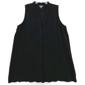 J Jill ärmellose Tunika L Leinenmischung blk Froschverschluss Mandarinkragen Lagenlook - Bild 1 von 15