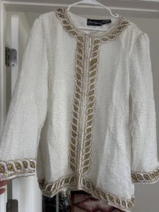 Chaqueta De Colección Jewel Queen Blanca Seda Con Cuentas Lentejuelas XL Cóctel Fiesta Formal - Imagen 1 de 8