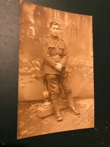 Ww1 or ww2 ? British soldier self portrait hand signed on Paris postcard - Picture 1 of 3