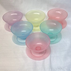 Vintage 6 Tupperware Pastell Gelee Eisbecher Becher mit 6 Deckeln - Bild 1 von 6