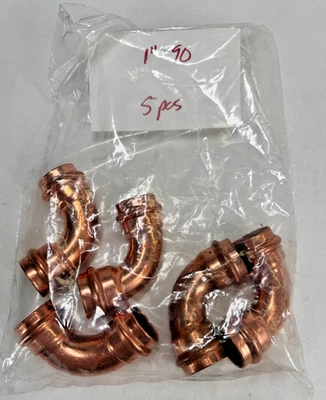 (5-Pk) 1" x 1" (PxP) 90-Deg Elbow Copper Press Fitting, (4) Apollo, (1) Viega - Image 1 of 4
