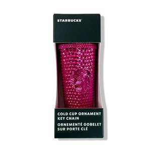 Holiday STARBUCKS Rosa Caliente Tachonado Vaso Frío Llavero Adorno NUEVO - Imagen 1 de 12