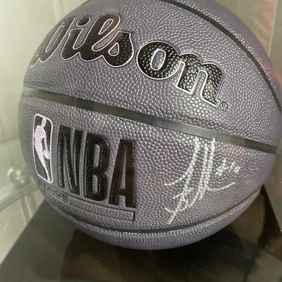 Mike Bibby Autographed Sacramento Kings Purple Wilson NBA Basketball.   - Image 1 of 4