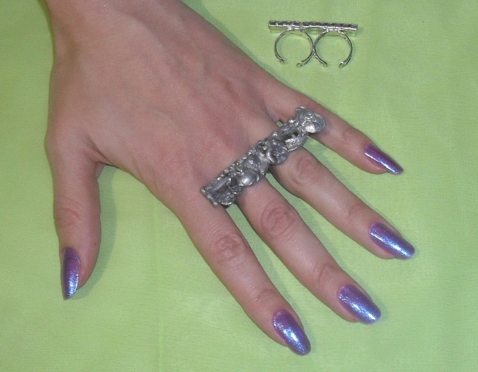 anello doppio dito FIORI ARTIGIANALE bagno ARGENTO ANTICO made in italy - Immagine 1 di 1