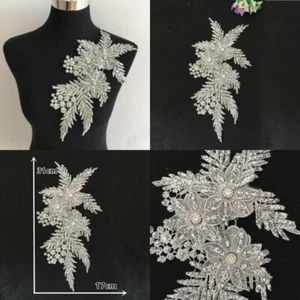 1X Parche de encaje con cuentas de brillo y aplique floral hágalo usted mismo para decoración de vestido de boda - Imagen 1 de 6