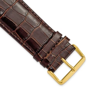 28mm 7.5" Brown Crocodile-Style Leather Chrono Gold-tone Buckle Watch Band - Picture 1 of 4