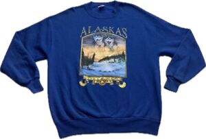 Vintage Jerzeez Alaska Sweatshirt Men XL Blue Crewneck Sweater Grandpa Adult