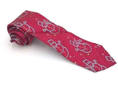 $95 John Ashford Hombres Blanco Rojo Muñeco de Nieve Navidad Corbata Clásica Cuello Corbata 58x3.5 Foto 1 de 4
