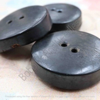 Set of 3 Mock Horn Buttons Ø 33mm Dark Charcoal Thick Button Vintage Style - Image 1 of 4