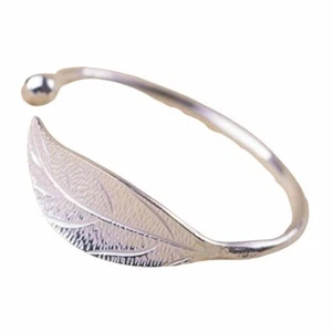 Elegantes Damen Armband Armreif Blätter Silber Öffnung - Bild 1 von 4