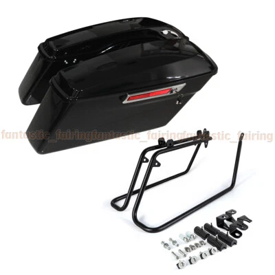 Vivid Black Hard Saddlebags Bags & Conversion Brackets For 2008-2017 Harley Dyna Foto 1 de 4