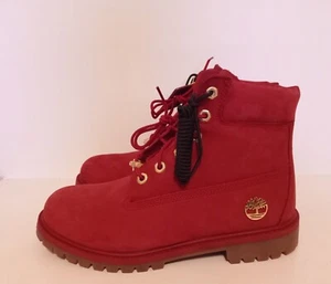 Timberland Premium 6" Waterproof boots Red Nubuck Youth Size 6.5 100% Authentic  - Picture 1 of 11