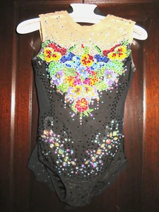 BEDAZZLED Beaded high neck leotard gymnastics dance BLACK TEENS MED - Picture 1 of 5