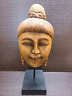 Wooden Carved Buddha Head Face mask Figure on pedestal 34cm