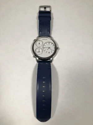 BREDA Triple Time Silver Case Quartz Analog White/Dark Blue Men's Watch 1627 - Image 1 of 4