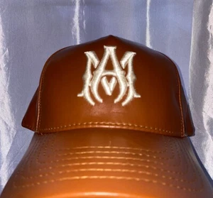  Amiri Men's Brown Branded Five-panel Leather Cap - Picture 1 of 4