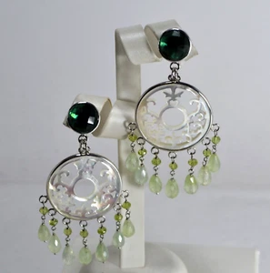 ORECCHINI IN ARGENTO 925 CON PRENITE QUARZO VERDE E MADREPERLA TONDA AGHT 0133 - Foto 1 di 3