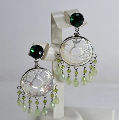 ORECCHINI IN ARGENTO 925 CON PRENITE QUARZO VERDE E MADREPERLA TONDA AGHT 0133 - Immagine 1 di 3