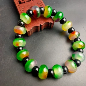 Tri Colored Floating Pattern Jade Wheel Bead Calculation Disc Bead Bracelet - Picture 1 of 4